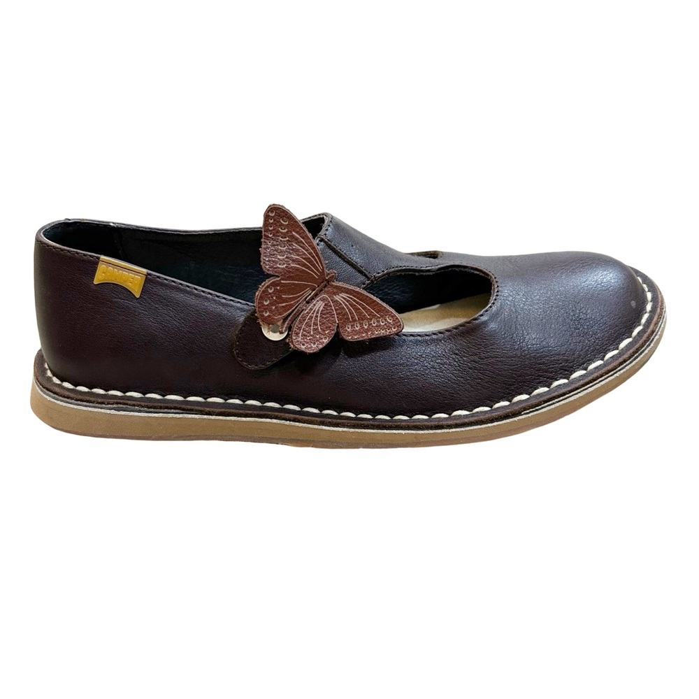 Camper Brown Leather Shoes with Butterfly Accent